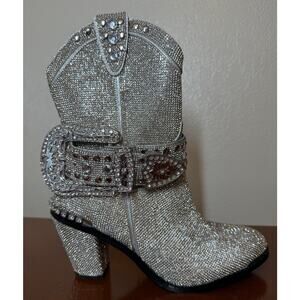 ClubEXX Sheriff Shine Cowboy Boots Silver Size 8M (fits 7.5) Rhinestones Bling